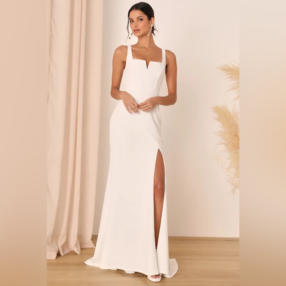 Lulus Everlasting Promise White Notched Backless Mermaid Maxi Dress